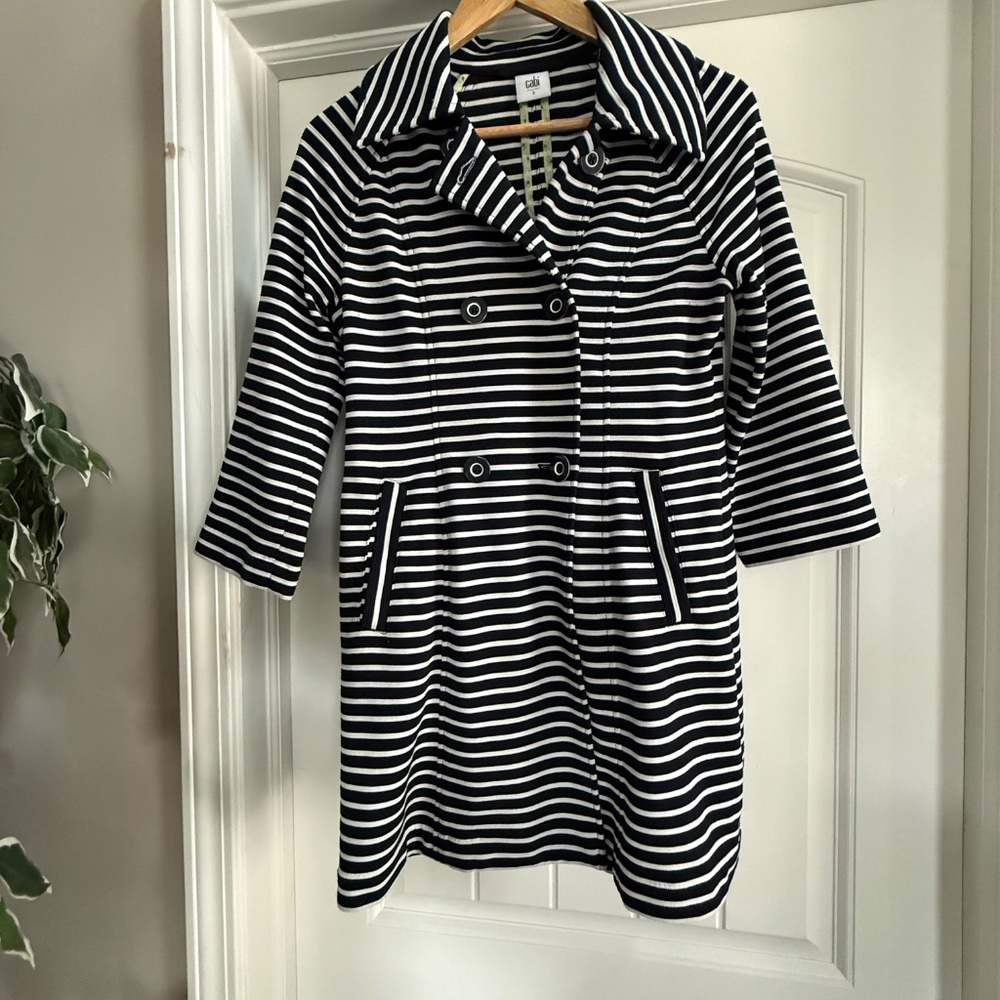 CAbi Striped Double Breasted Trench Jacket Navy White Size S Style 5151 - Picture 10 of 15